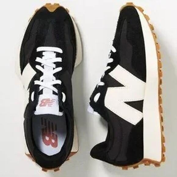 New Balance Shoes - New Balance 327 Synthetic Suede N Logo Low Top Sneakers Black White Gum 7.5